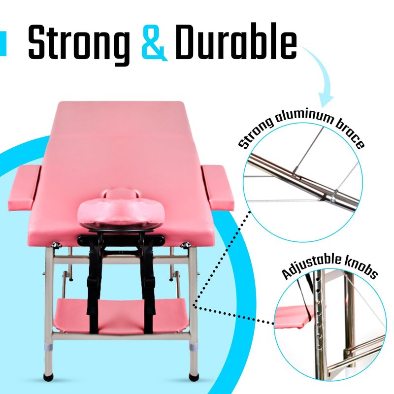 Lovswan Portable Massage Table, Foldable Height Adjustable Lash Bed for Salon and Spa, PU Leather Facial Tattoo Bed, Lightweight and Stable Esthetician Table (Pink)