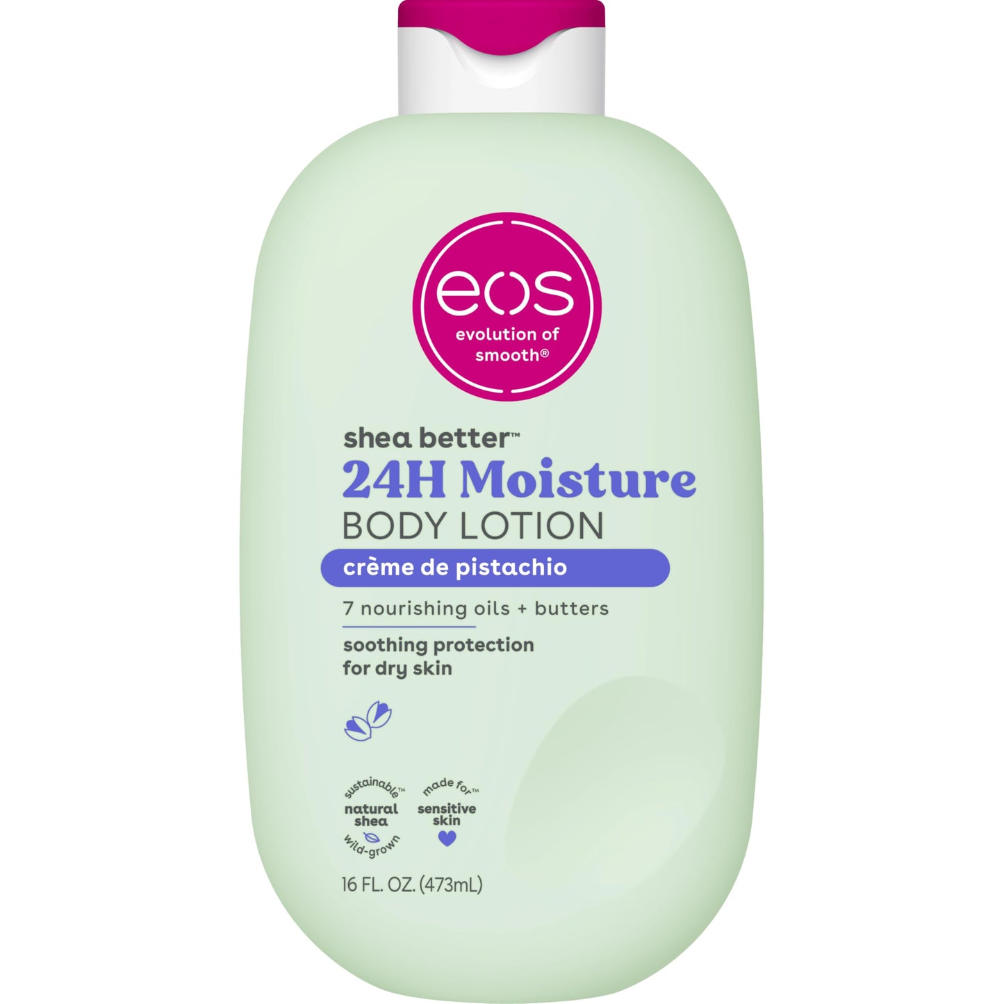eos Shea Better Body Lotion- Crème de Pistachio, 24-Hour Moisture Skin Care, Lightweight & Non-Greasy, Made with Natural Shea, Vegan, 16 fl oz