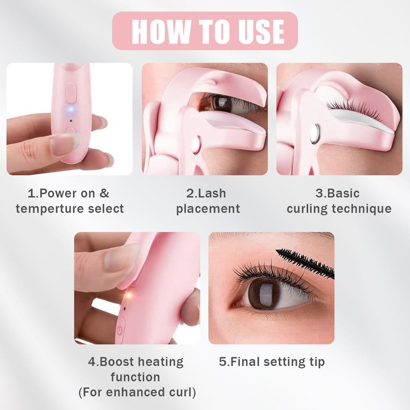 Pinkiou Heated Eyelash Curler - Fast Heating, USB-C Rechargeable, Color-Changing Silicone Pad | 2 Temperature Settings