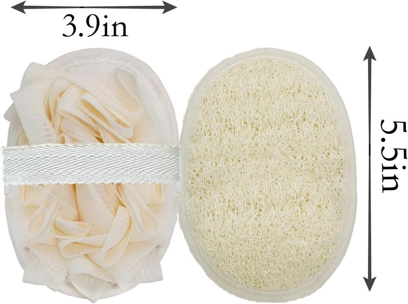Loofah Sponge Exfoliating Body Scrubber, Double-Sided Natural Loofah Pads & Bath Shower Sponge Mesh Pouf Ball for Women and Men, Travel-Friendly Body scrubbers, Deep Clean & Exfoliation