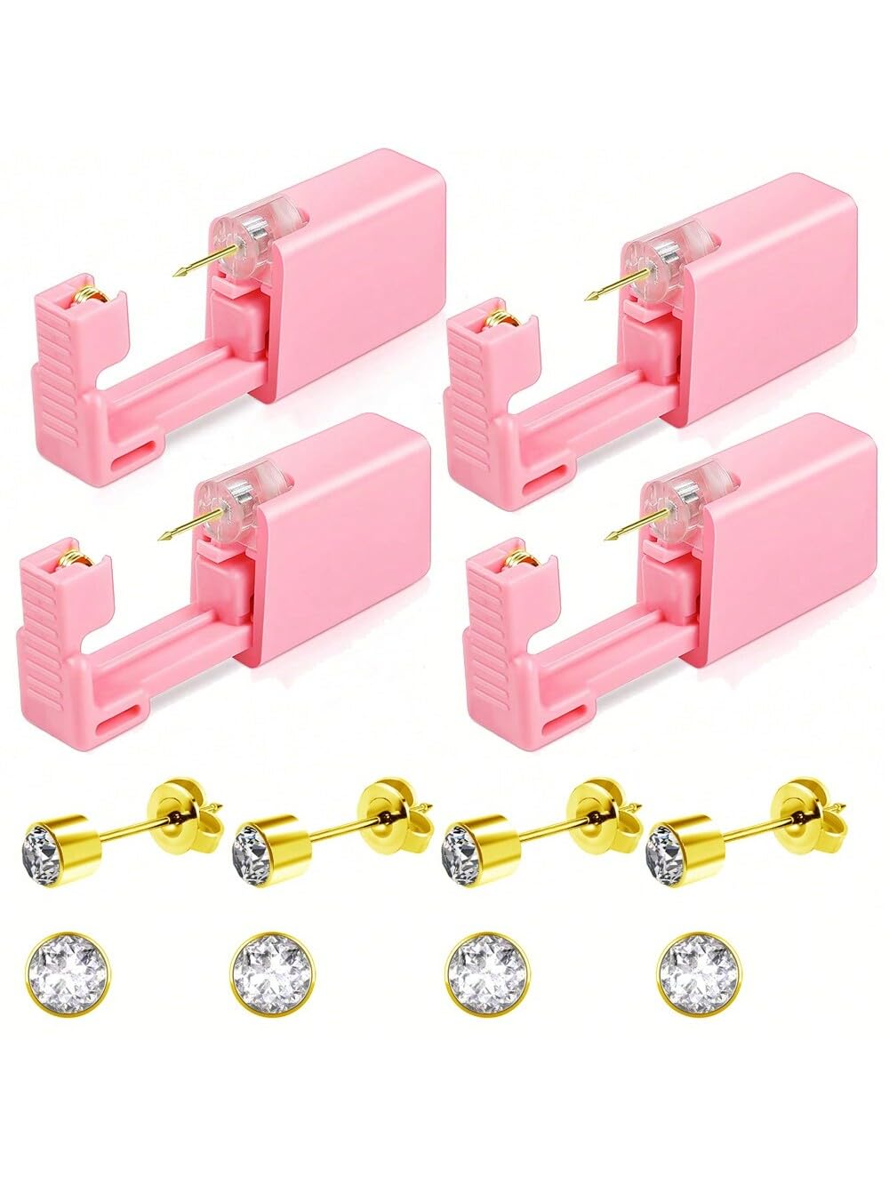 4PCS Ear Piercing Gun Kit Disposable Aseptic Household Portable Ear Piercing Gun Group Ear Piercing Tools with Crystal Ear Studs (4 Gold White Zirconia)
