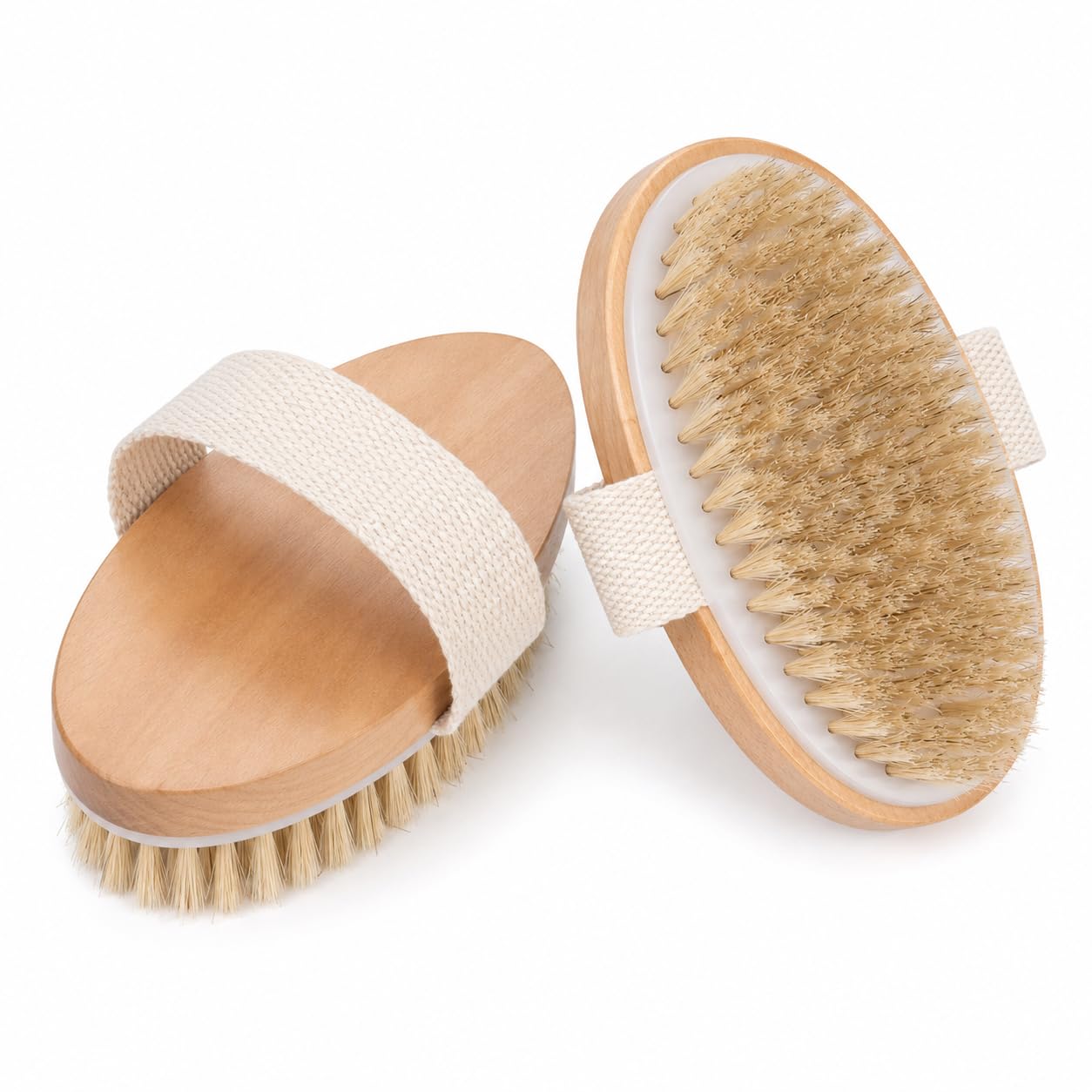 OPAZ Dry Body Brush 2 Pack, Natural Boar Bristle Exfoliating Body Brush for Dry Brushing, Handheld Shower Brush Scrubber with Wooden Handle & Cotton Strap, Skin Exfoliator Brush for Women and Men
