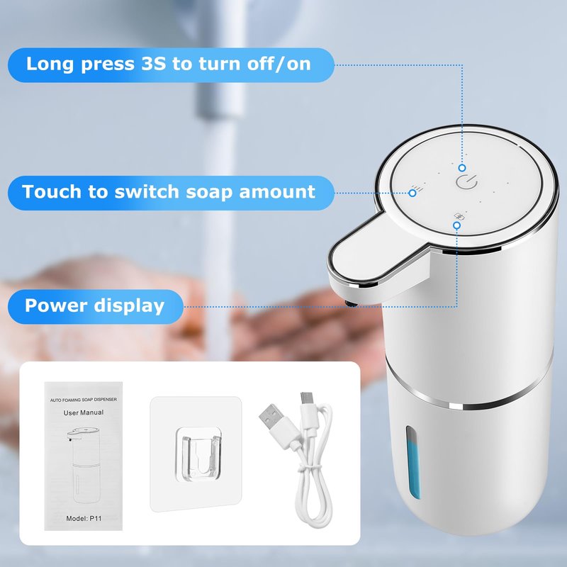 2 Pack Automatic Soap Dispensers,12.8oz/380ml USB Touchless Automatic Foaming Soap Dispenser,Rechargeabled Wall Mounted Smart Soap Dispenser for Bathroom Kitchen Dish Soap