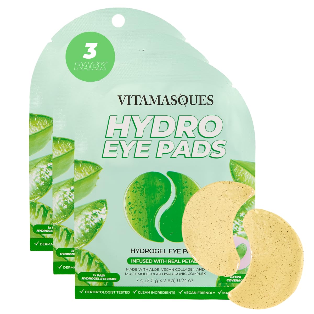 Vitamasques Hydrogel Eye Pads - Infused with Real Petals for Dark Circles & Puffy Eyes | Pack of 3