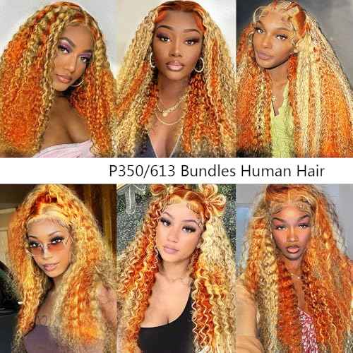 30 32 34 Inch Ginger Bundles Human Hair Deep Wave Bundle P350/613 Highlight Blonde 3 Bundles 300g/Pack Unprocessed Brazilian Virgin Hairs Double Weft Weaves Hair Extensions
