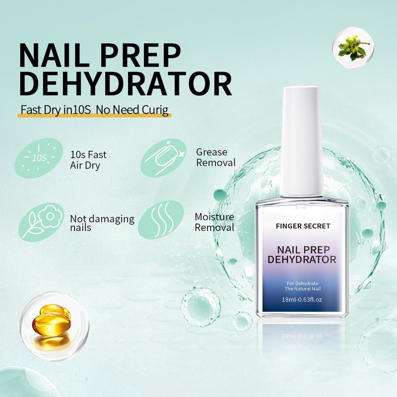 Nail Dehydrator | Nail Prep Professional Acid-Free Formula - Fast-Drying Bonder & Primer Base Coat for UV Gel Polish, Acrylic Nails & Natural Nails - Long-Lasting Manicure Adhesion Solution, 0.6 oz