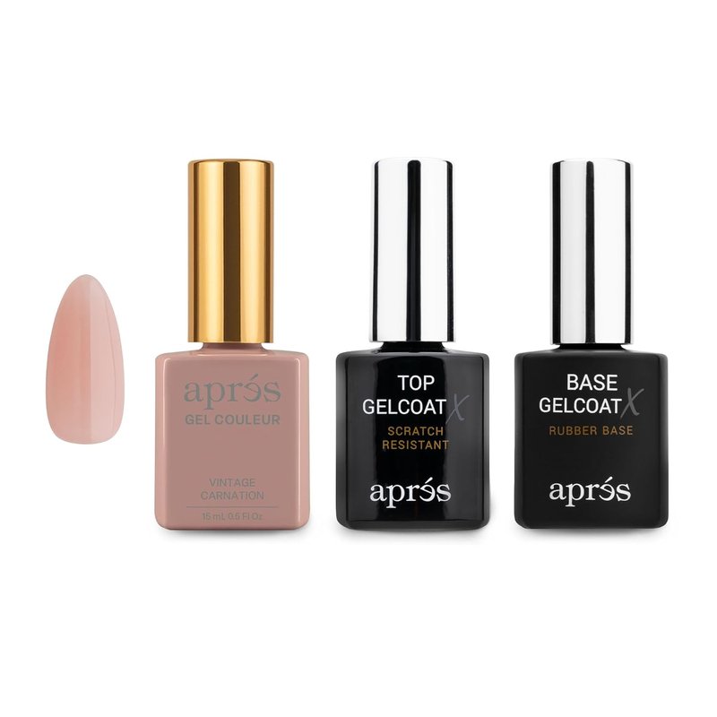 APRÉS Gel Couleur Trio Set - Gel Nail Polish Bundle with Base & Non-Wipe Top Coat | Vintage Carnation (15ml)
