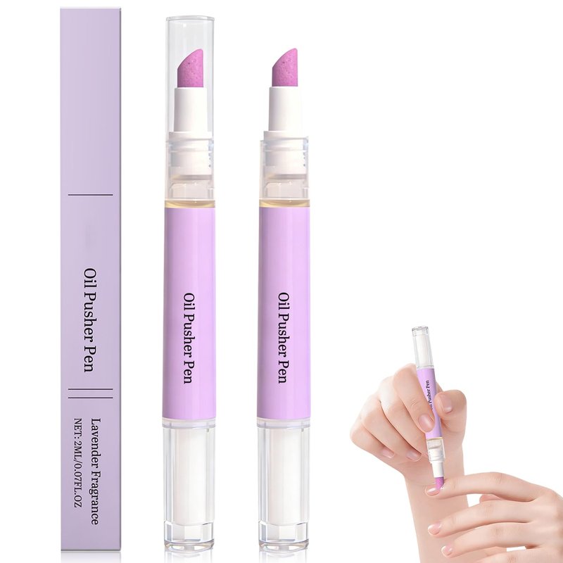 2Pcs 2-in-1 Cuticle Oil Pusher Pen, Ceramic Cuticle Remover Pen for Nails, Nail Care Buffer Pens for Hangnails, Dry & Damaged Nails, Moisturizer Polish Brighten