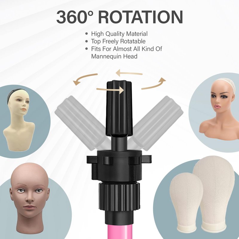 AliLeader 25 Inch Mannequin Head Stand Tripod for Mannequin Head Wig Stand Tripod Wig Head Stand for Training Heads and Canvas Block Head (Mannequin Head Not Included,Pink)
