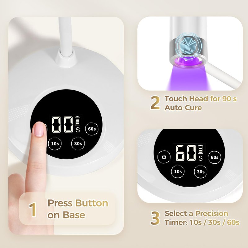 AORAEM UV LED Nail Lamp, Rechargeable Gooseneck UV Lamp for Gel Nails 12W Quick Dry LED Nail Light Bueaty Dryer with 4 Timers & Auto Sensor, Professional Flash Cure Light for Gel Nails Home DIY White