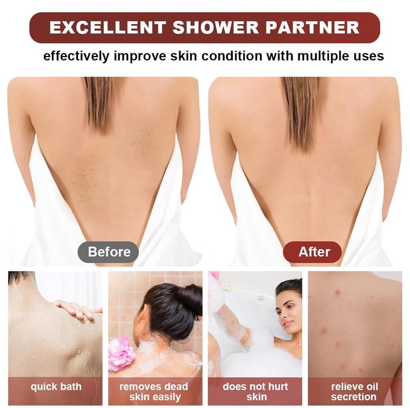 Exfoliating Back Scrubber for Shower, 37 Inches Back Washer with Handles, Soft Shower Bath Scrub, Double-Side Use Exfoliate Washcloth Bath Tool to Scrub Your Body Deeply (Coffee Brown)