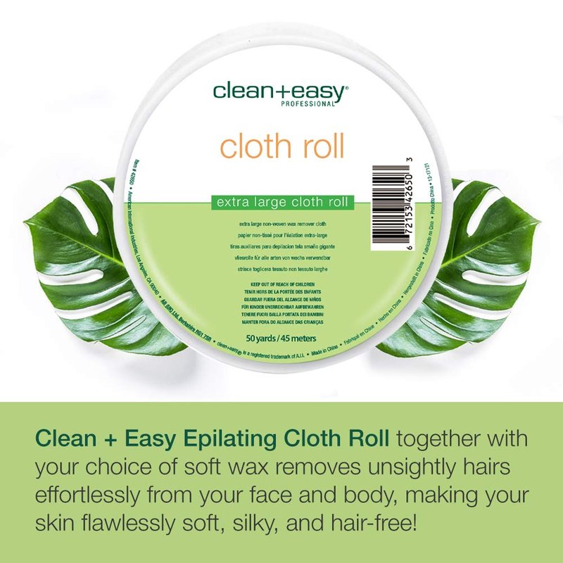 Clean + Easy Extra Large Cloth Wax Strips Roll – Non-Woven Epilating Roll for Hair Removal, Muslin Wax Strips for Body & Legs, 50 Yards