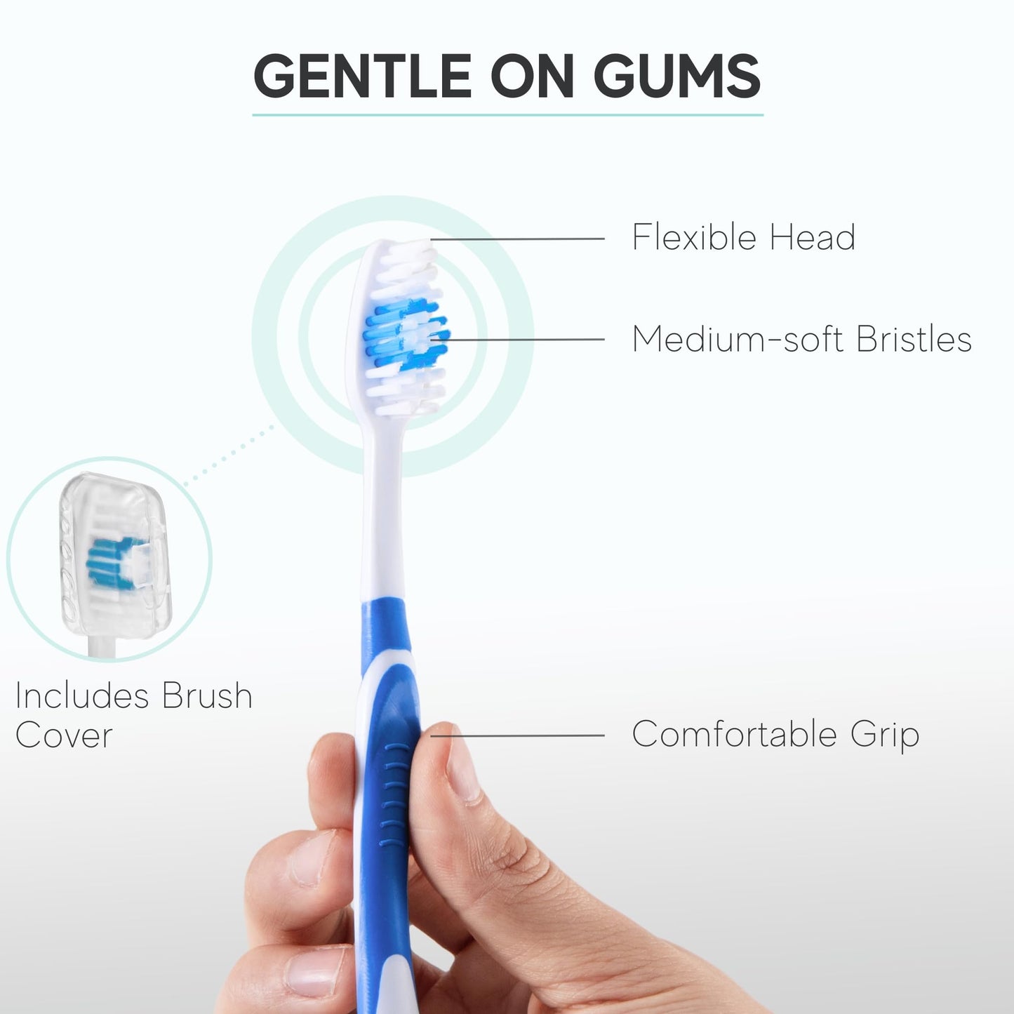 120 Pack Bulk Toothbrushes w/Cover Caps, Individually Wrapped Disposable Travel Toothbrush, Value Size, Long Lasting 3+ Months, Med-Soft Manual Teeth Brush Bristles, 4 Colors (Red Green Blue Pink)
