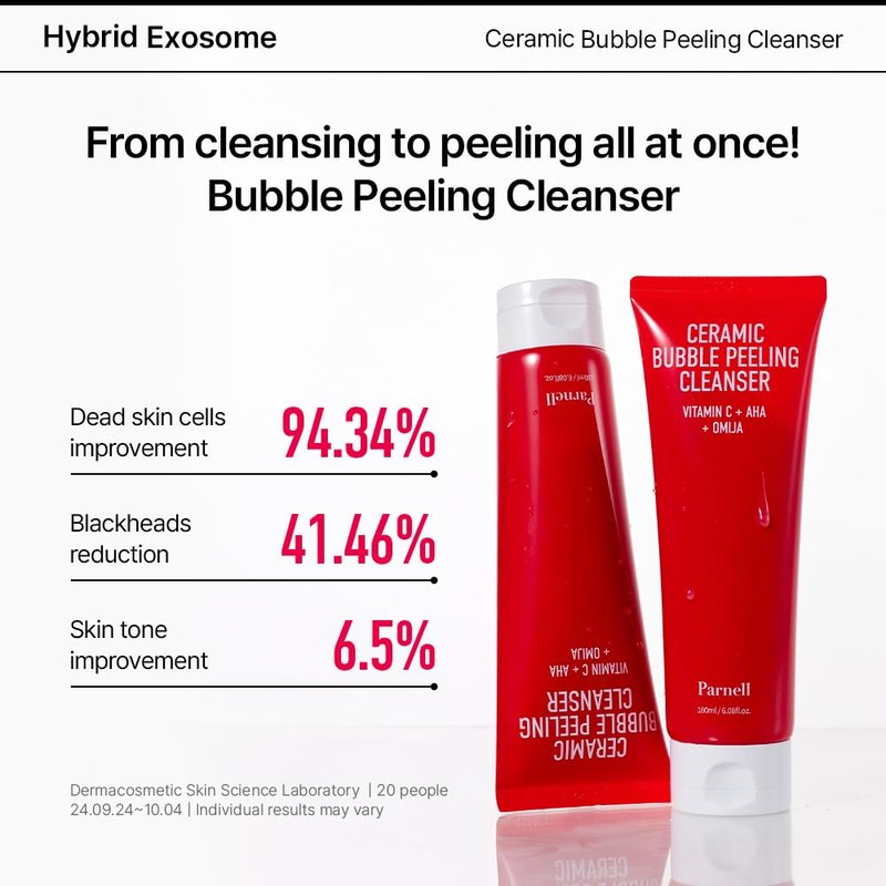 Parnell AHA Omija Ceramic Bubble Peeling Cleanser 6.08 fl oz | 2-in-1 Exfoliating & Pore Cleansing Foam | Sebum Control Gommage Texture | Smooth Clear Look K-Beauty