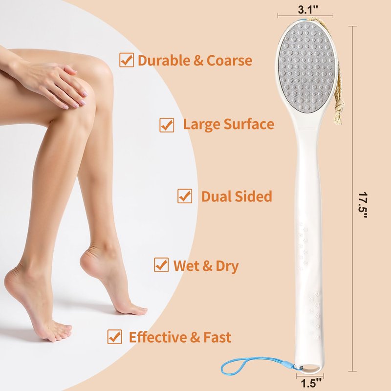 BUBBLEDANCE® Foot Scrubber & Callus Remover, 2-in-1 Long Handle Foot Brush with Stainless Steel Scraper and Hard Nylon Bristles, Exfoliating Feet Scrubber Dead Skin Remover for Shower