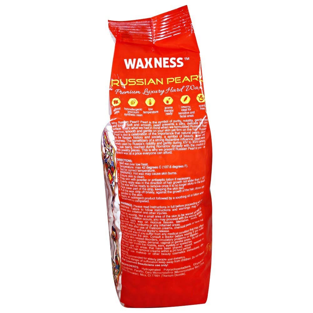 Waxness Russian Pearl Hard Wax Beads 2.2 lb (1 kg) Pack of 2 – Rosin-Free Stripless Hard Wax with Creamy Texture and Skin Visibility, Professional Use – Made in Italy
