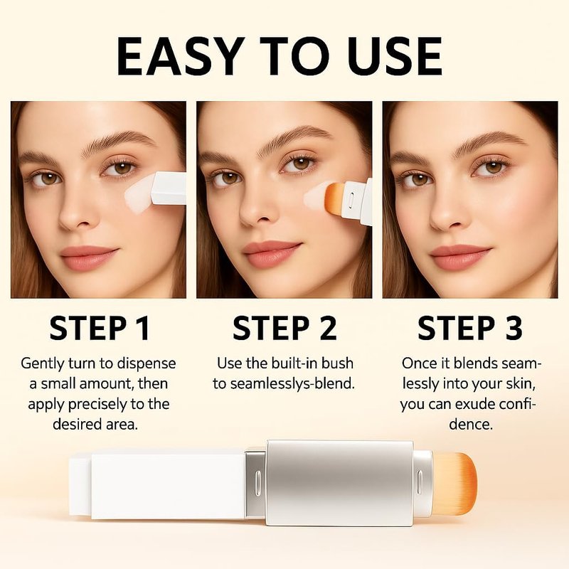 Blanc Cover Cream Stick – Korean Color Changing Foundation Stick with Volufiline & Collagen – Concealer Foundation Sticks for Dewy Skin– Makeup Foundations Sticks with Detachable Brush (Natural)