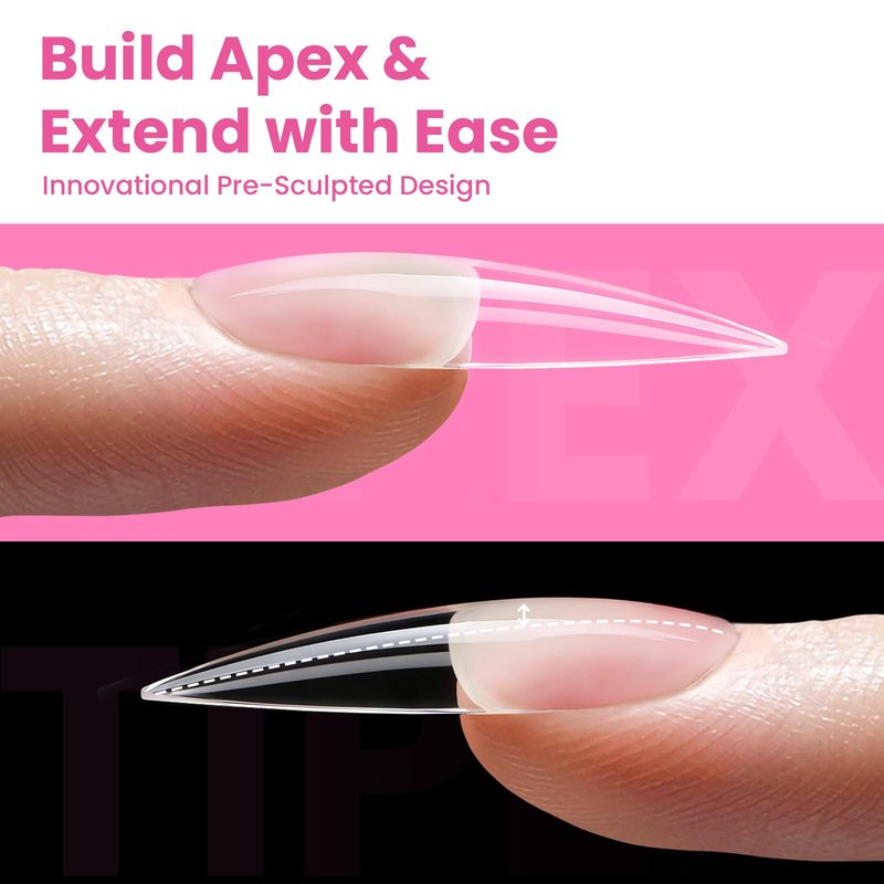 Beetles Tipex Lite Nail Tips, Medium Stiletto, Size 9, 50 Pcs, Built-in Apex Acrylic Tips for Flat & Natural Nail Beds, Beginner-Friendly DIY Nail Extensions