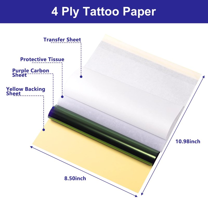 Keilend 100 Sheets Tattoo Transfer Paper - A4 Stencil Paper for Tattooing, Tattoo Thermal Papers with 4 Layers | Smudge-Proof, High Accuracy for Professional Use