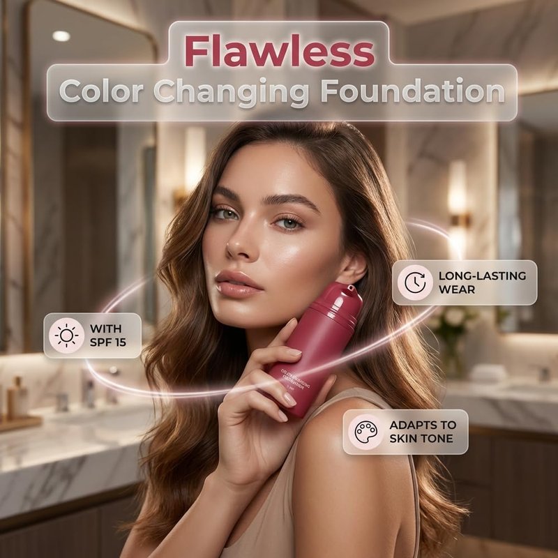 Korean Color Changing Foundation, 2026 New Skin Tone Adapting Liquid Foundation, Automatically Adjusts Makeup Application, Concealing Fine Lines And Wrinkles for All Skin Tones (1pcs)