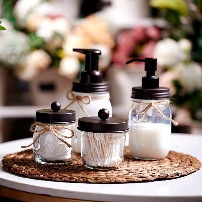 Amolliar Mason Jar Liquid Soap Dispensers, Rustproof Stainless Steel Mason Jar Lid Pump, Refill Hand Soap, Lotions, Dish Soap, Liquid Soap, Bath Soap, Farmhouse Decor for Bathroom, Kitchen 2PC(Bronze)