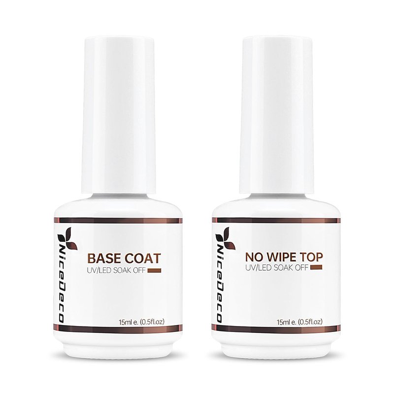 Nicedeco Gel Nail Polish Set - Hema Free No Wipe Top & Base Coat | 2 Pcs, 15ml, Low Odor, Vegan, Long Lasting