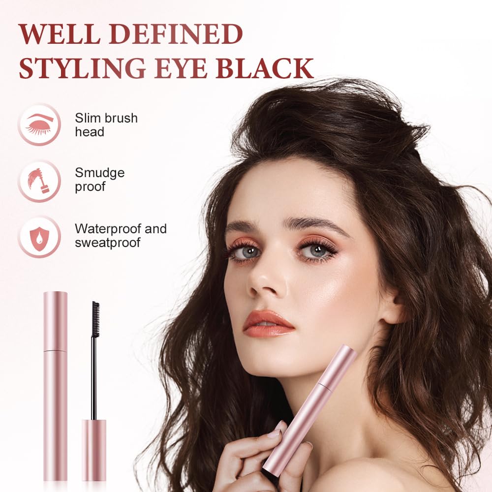 Waterproof and Non-Smudging Mascara, Lengthening and Curling Long-lasting Mascara for Fine Short Lash Women, Slim Brush Length Volumizing Curling Eyelash Lashes Mascaras for Lash Makeup (Black)