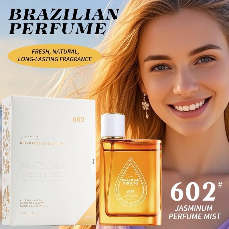 MOSYFEIBI Brazilian Eau de Parfum 602 - Irresistible Sunshine Fragrance with Pistachio, Almond, Jasmine, Vanilla & Salted Caramel, Hair & Body Perfume Mist, 3.4 Fl Oz