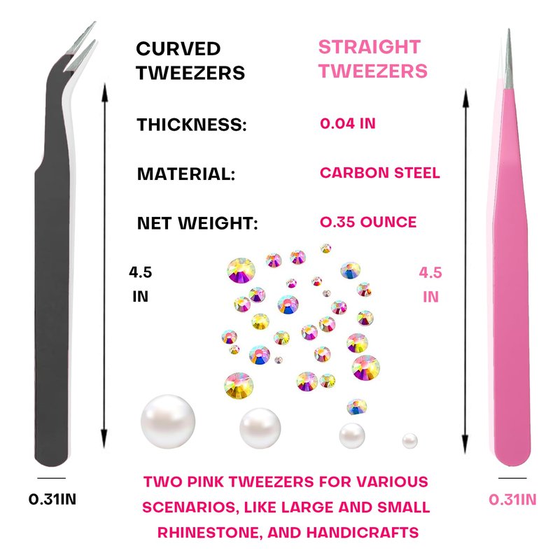 14 Pcs Rhinestone Picker Tool - 3 Pcs Dual-head Pens with 6 Wax Tips, Useful Clay, Precision Curved and Straight Tweezers Kit for Picking Up Nail Art Gems, Stones, Crystals, and Nail Charms