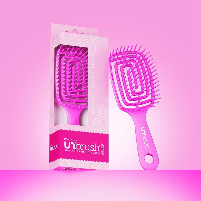 FHI Heat UNbrush Flex Detangling Brush — Ultra-Flexible, Pain-Free Hair Brush Detangler with DuoFlex Anti-Static Bristles for Removing Tangles, Massaging Scalp & Faster Styling - Pink