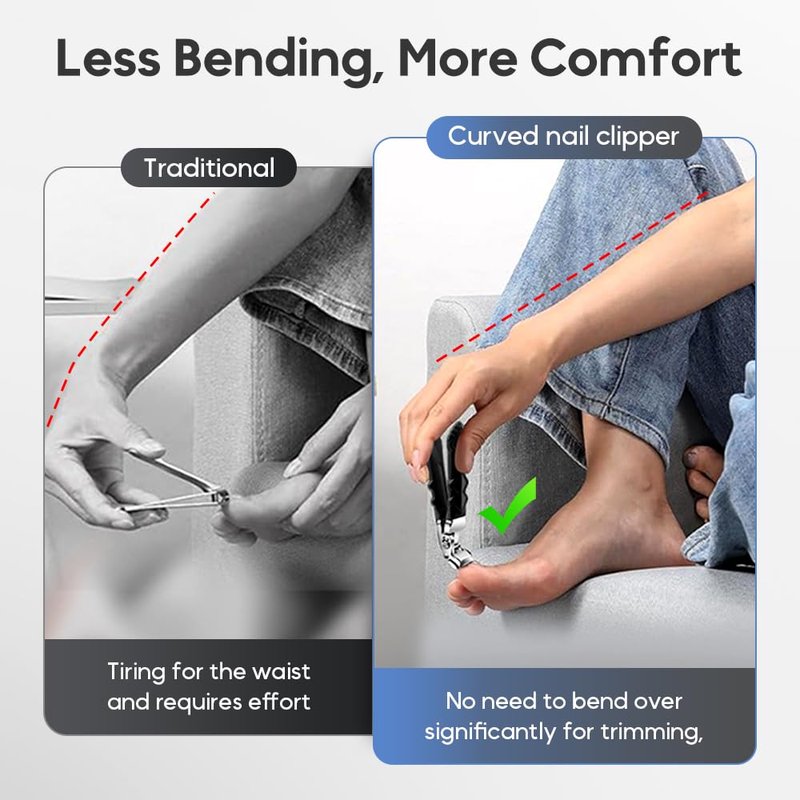 Pro Nail Clippers, 2025 Upgraded Large Angled Head Toenail Clippers Easy Trimming, Wide Jaw Opening Nail Clippers for Thick Nails, Long Handle Nail Clipper for Seniors Men Women (1 Set)
