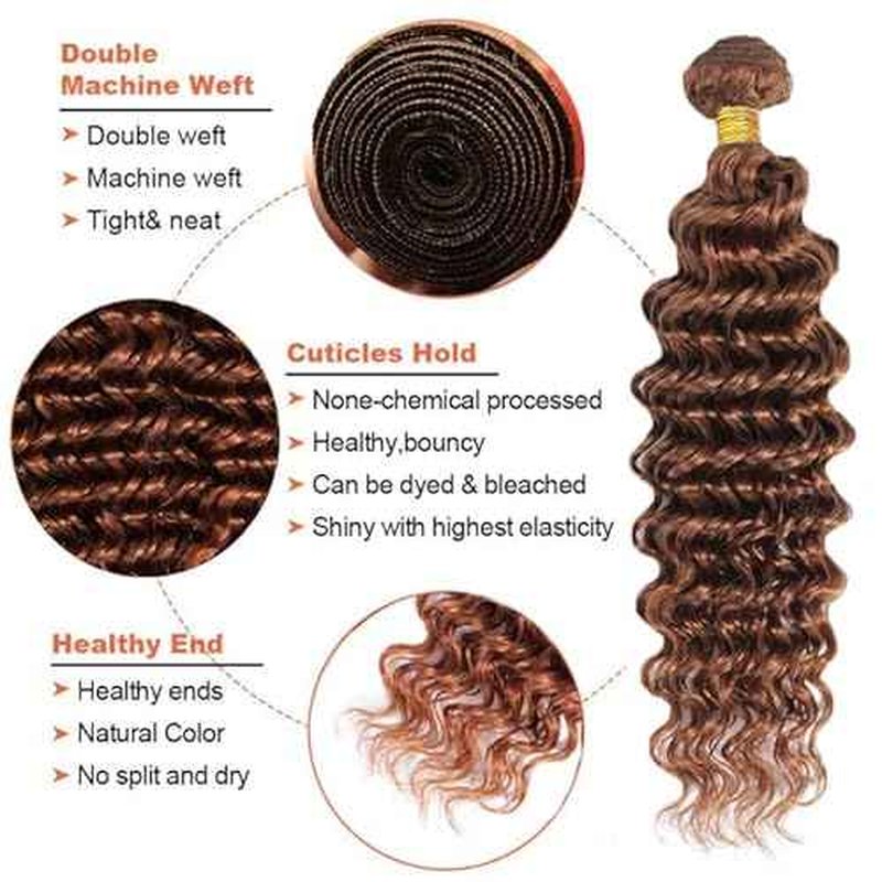 #30 Brown Bundles Deep Wave Bundles Human Hair 14 14 14 Inch Light Brown Deep Wave Bundle Unprocessed Brazilian Virgin Weave Hair 3 Bundle 50 Gram Per Bundle
