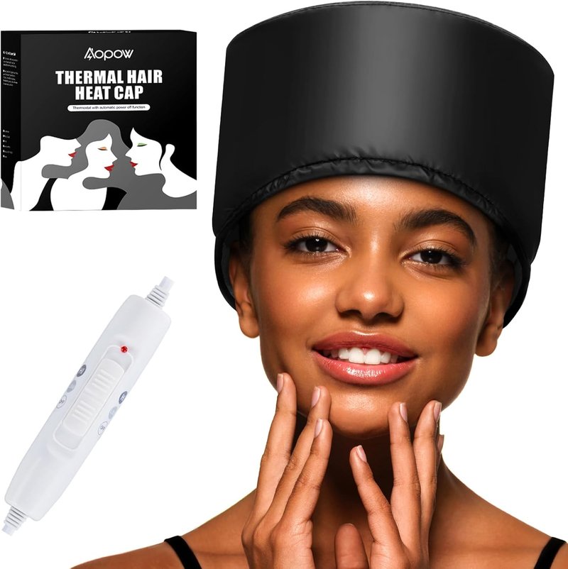 Heated Electric Thermal Steamer Cap | Deep Conditioning Hat for Natural Black Afro Hair - Temperature Control - Black