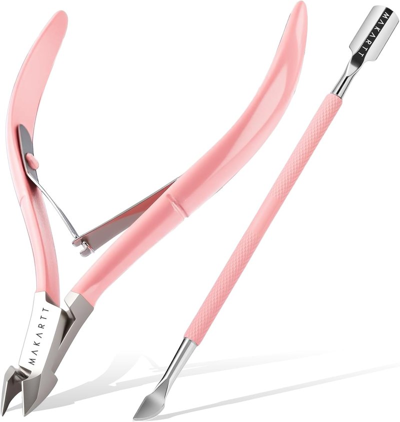 Makartt Cuticle Trimmer & Pusher - Ergonomic Stainless Steel Nipper with 7mm Blade & Dual-Ended Tool in Pink