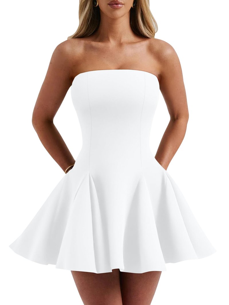 DAAWENXI Women's Sexy Summer Strapless Mini Dress Homecoming Off Shoulder Sleeveless Party Club Short Dresses White