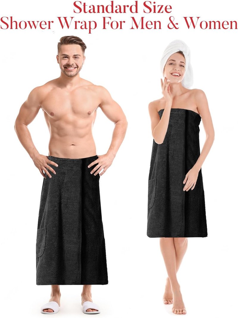 Premium Cotton Terry Women's Towel Wrap - Super Soft Bath Robe with Pockets for Spa & After Shower