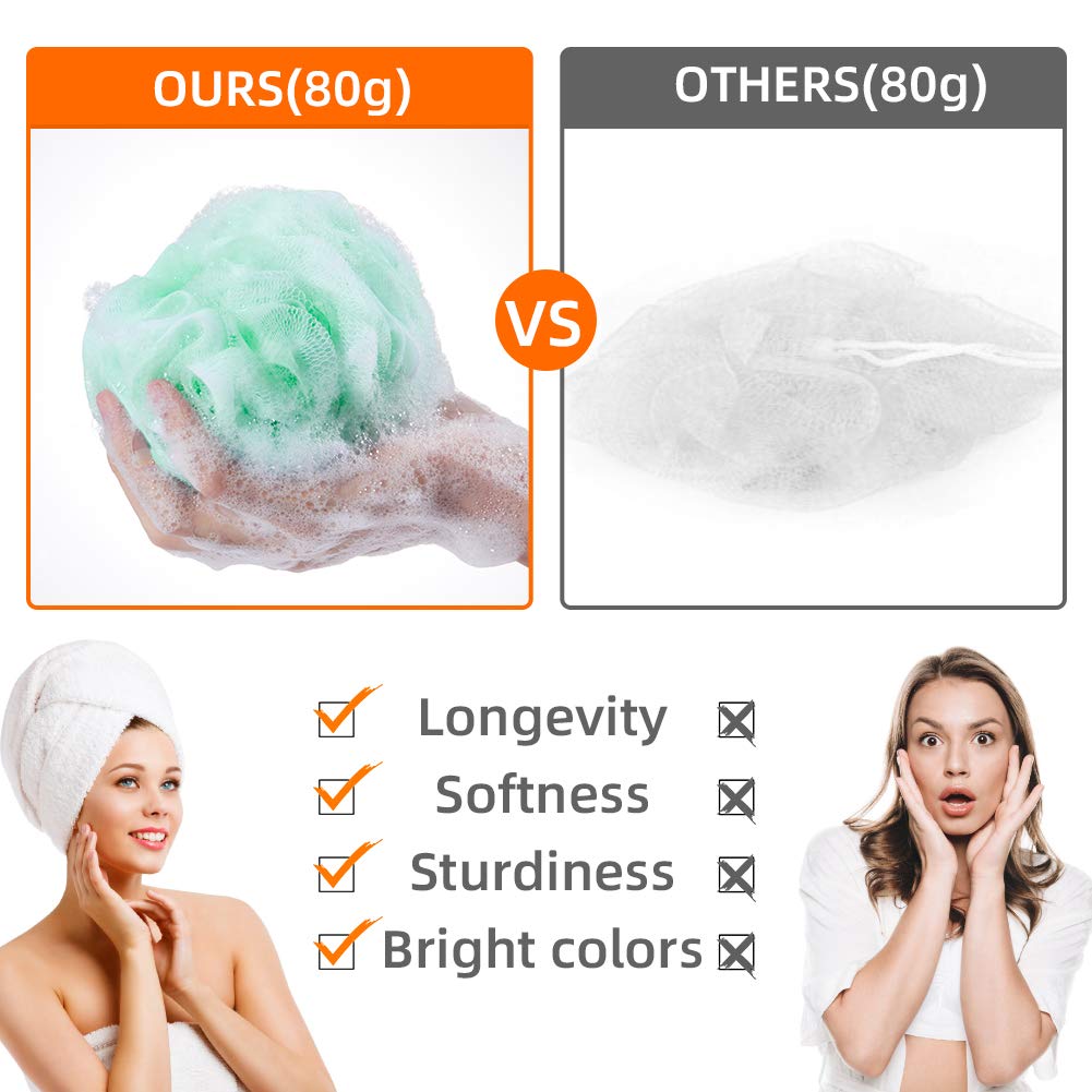 Loofah Bath Sponge, Novosun Mesh Pouf Shower Sponge Soft Exfoliating Shower Luffas for Silky Skin Pack of 4 Pastel Colors, XL (80g/pcs)