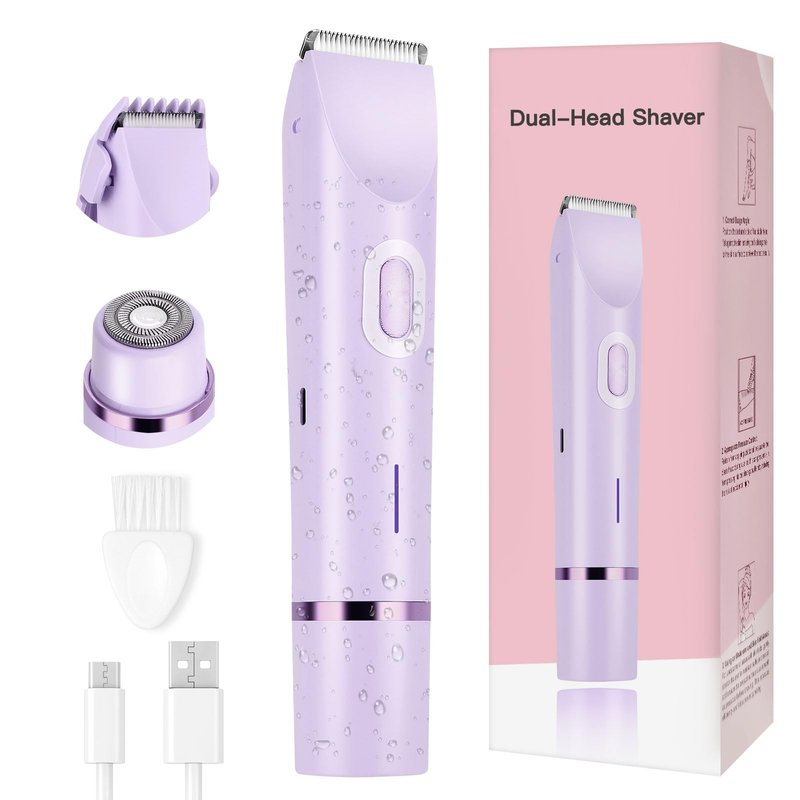 Nest Timber Women's Bikini Trimmer, 2-in-1 Electric Shaver for Bikini Line, Legs, Underarms, Face - Waterproof Women's Electric Shaver for Sensitive Skin, USB Rechargeable(Purple)