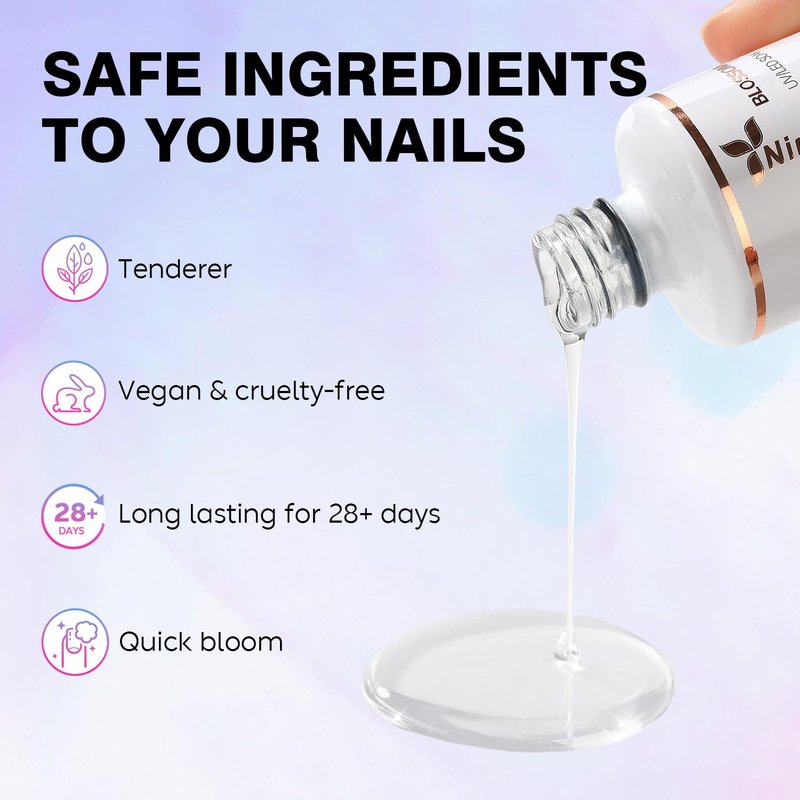 Nicedeco Hema Free Nail Blooming Gel 15ml Cruelty Free Vegan Clear Blossom Gel Polish for Spreading Effect Marble Watercolor Floral Print for DIY Nail Art