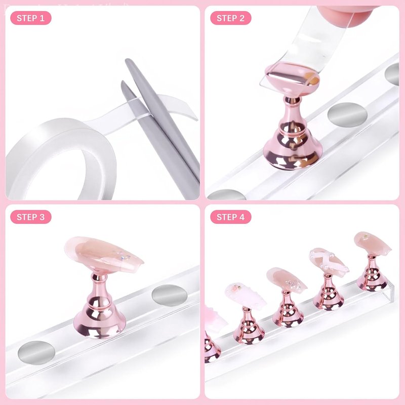 Pink Nail Painting Practice Stand Set - 2 Acrylic Holders with Double-Sided Tape | Nail Art Display Tools for DIY & Salon Use