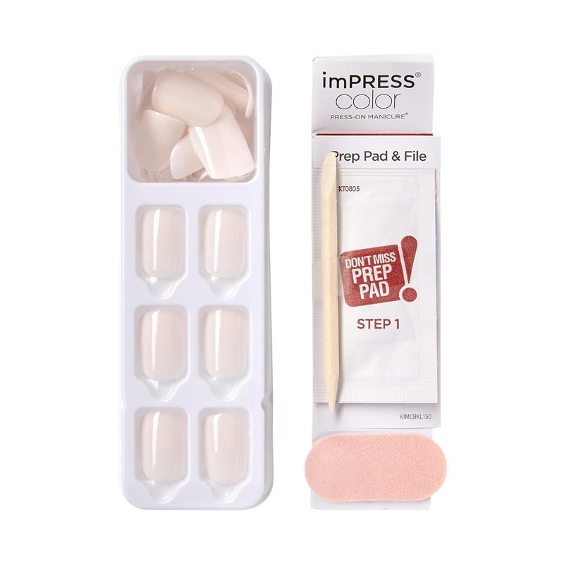 Kiss Impress No Glue Mani Press-On Nails - Point Pink Short Squoval | 30 Nails, Prep Pad & More