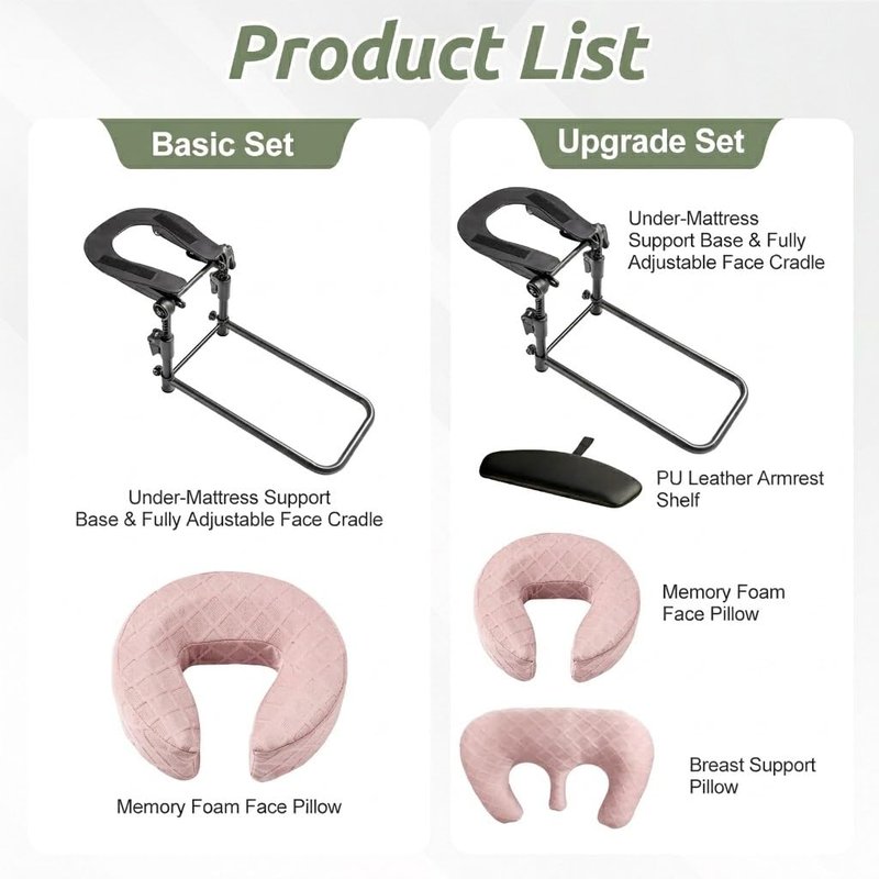 Cxgros Massage Headrest for Bed, Adjustable Massage Face Cradle at Home, Portable Massage Table Kit for Sleeping Mattress, Face Down Pillow After Eye Surgery (Pink Basic Set)