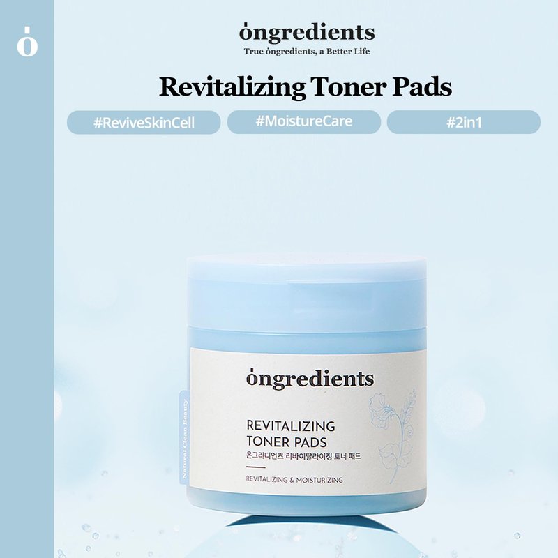 ONGREDIENTS Revitalizing Toner Pads | Dual-Textured Pad Sheets | Niacinamide, Panthenol, Butterfly Pea Extract, For Toning and Gentle Exfoliation, All Skin Types | Vegan, Korean Skin Care (60 Pads)