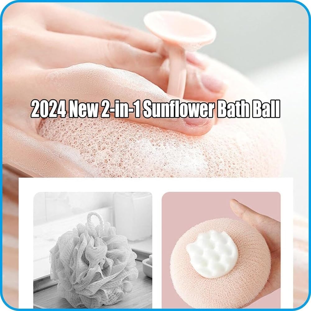 2-in-1 Sunflower Bath Ball Super Soft Sunflower Suction Cup Bath Ball Exfoliating Bath Sponge Cleaning Brush with Suction Cup Shower Sponges Bath Sponges Back Scrubber Shower Puffs for Women Men,Pink