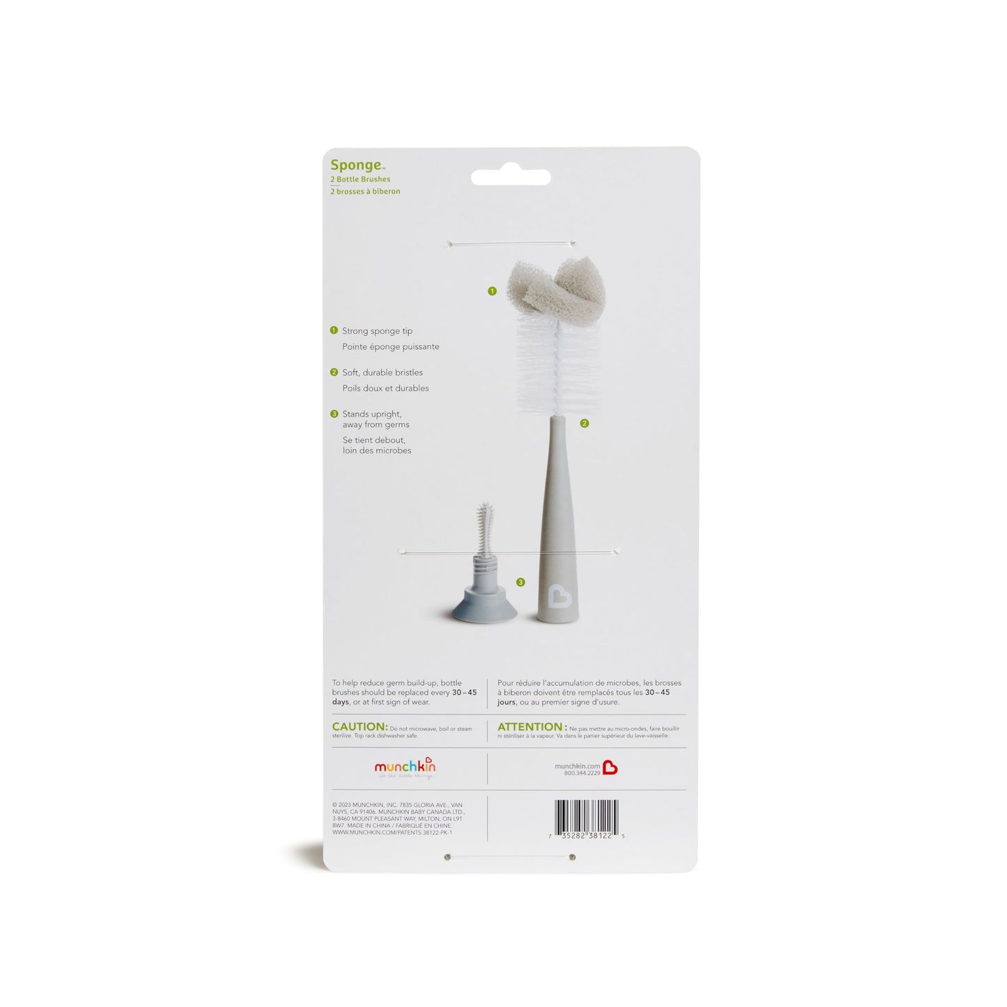Munchkin Sponge Bottle Brush, Grey/Sage, 2 Count (Pack of 1)