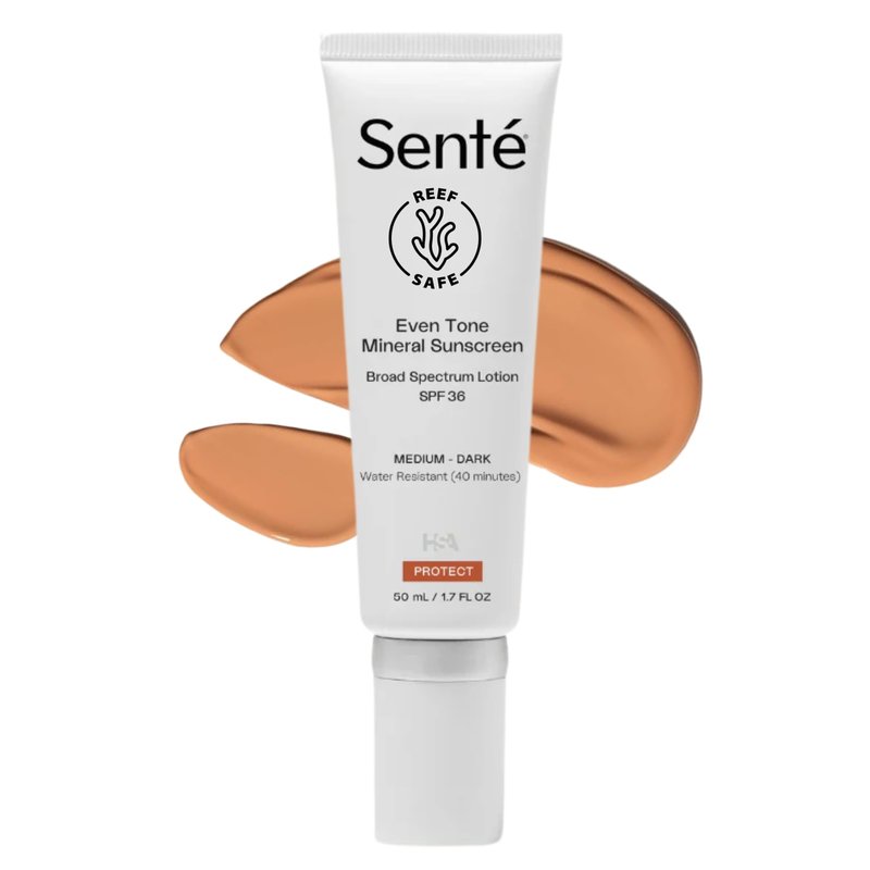 Senté Even Tone Mineral Sunscreen Tinted | SPF 36 Medium-Dark | Hydrating, Lightweight Sun Protection Treatment for Redness & Discoloration | UVA/UVB & Blue Light Defense | 1.7 oz