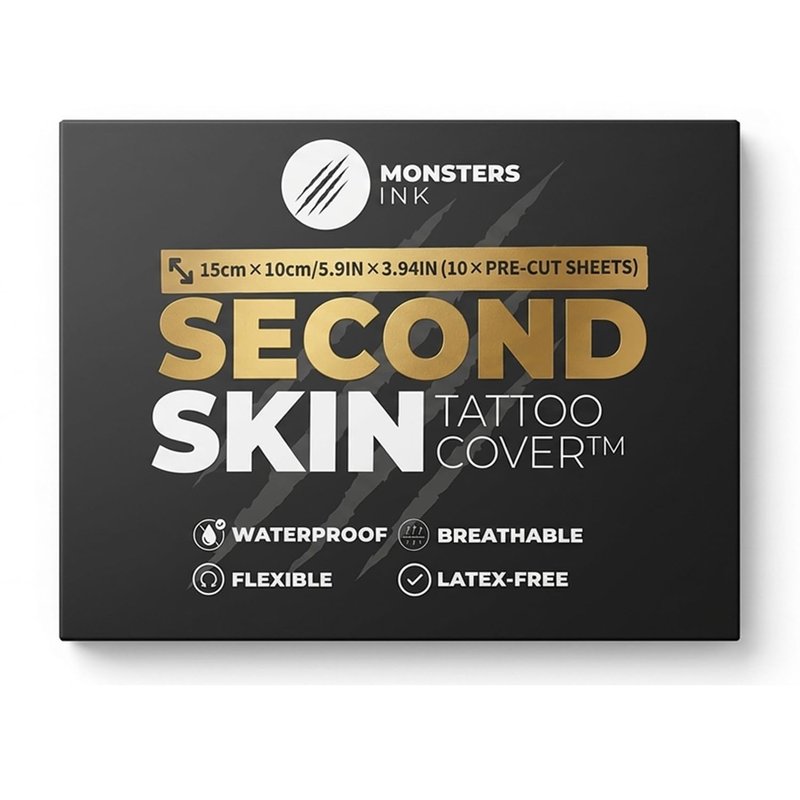 10 x Second Skin Tattoo Cover Patches 5.91" x 3.94" Tattoo Bandage Film, Clear Protective Waterproof Wrap for New Tattoos, Adhesive Aftercare Cover with Matte Surface