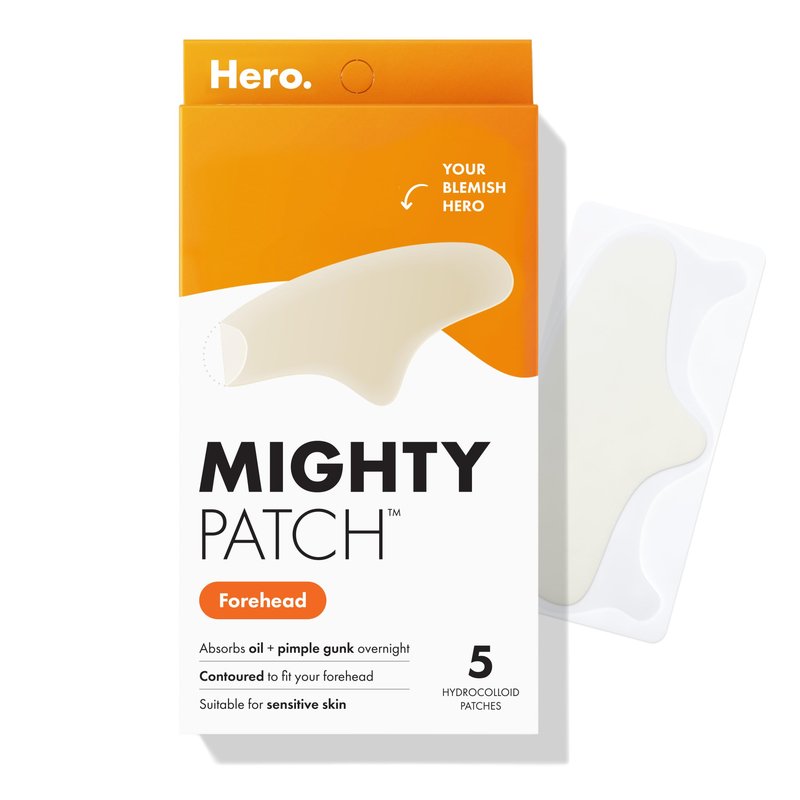Hero Cosmetics Mighty Patch™ Forehead Patch - Hydrocolloid Acne Pimple Patch, Contoured to Cover Larger Area of Zits and Blemishes - Drug-Free and Suitable for Sensitive Skin (5 Count)