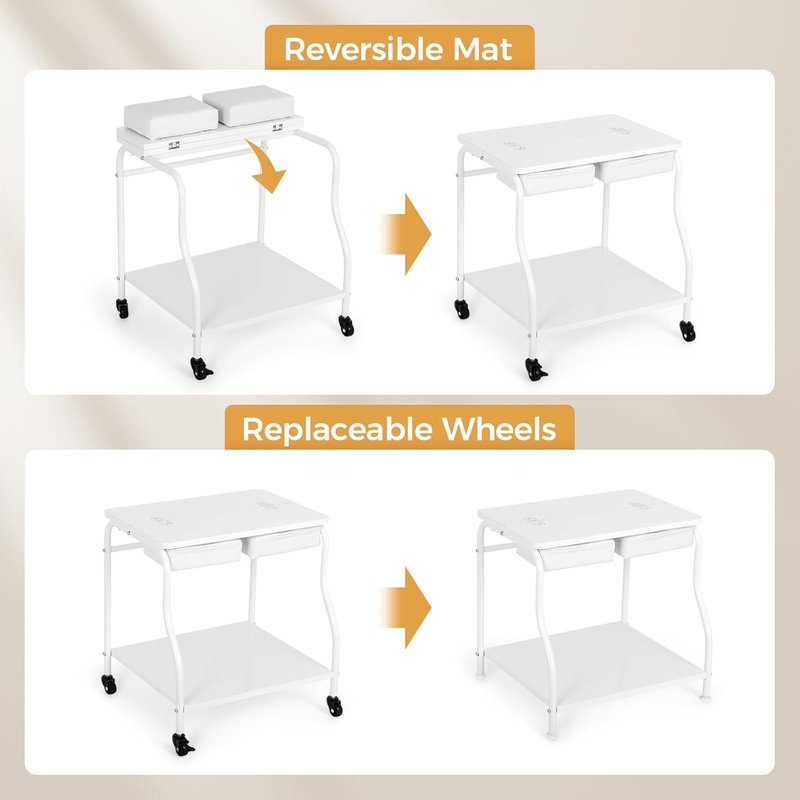 Pedicure Cart with Foot Rest - Portable Nail Rolling Station | Comfortable Cushion Stool for Spa & Salon Use