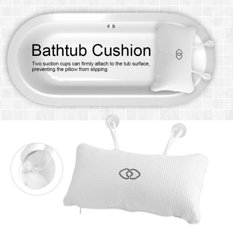 Nikou Bathtub Spa Pillow - Bath Cushion Bath Pillows White - Spa Pillow with Suction Cups,Supports Neck and Shoulders,for Hot Tub Home Spa Jacuzzi Bathtub Head Rest, Comfortable & Soft
